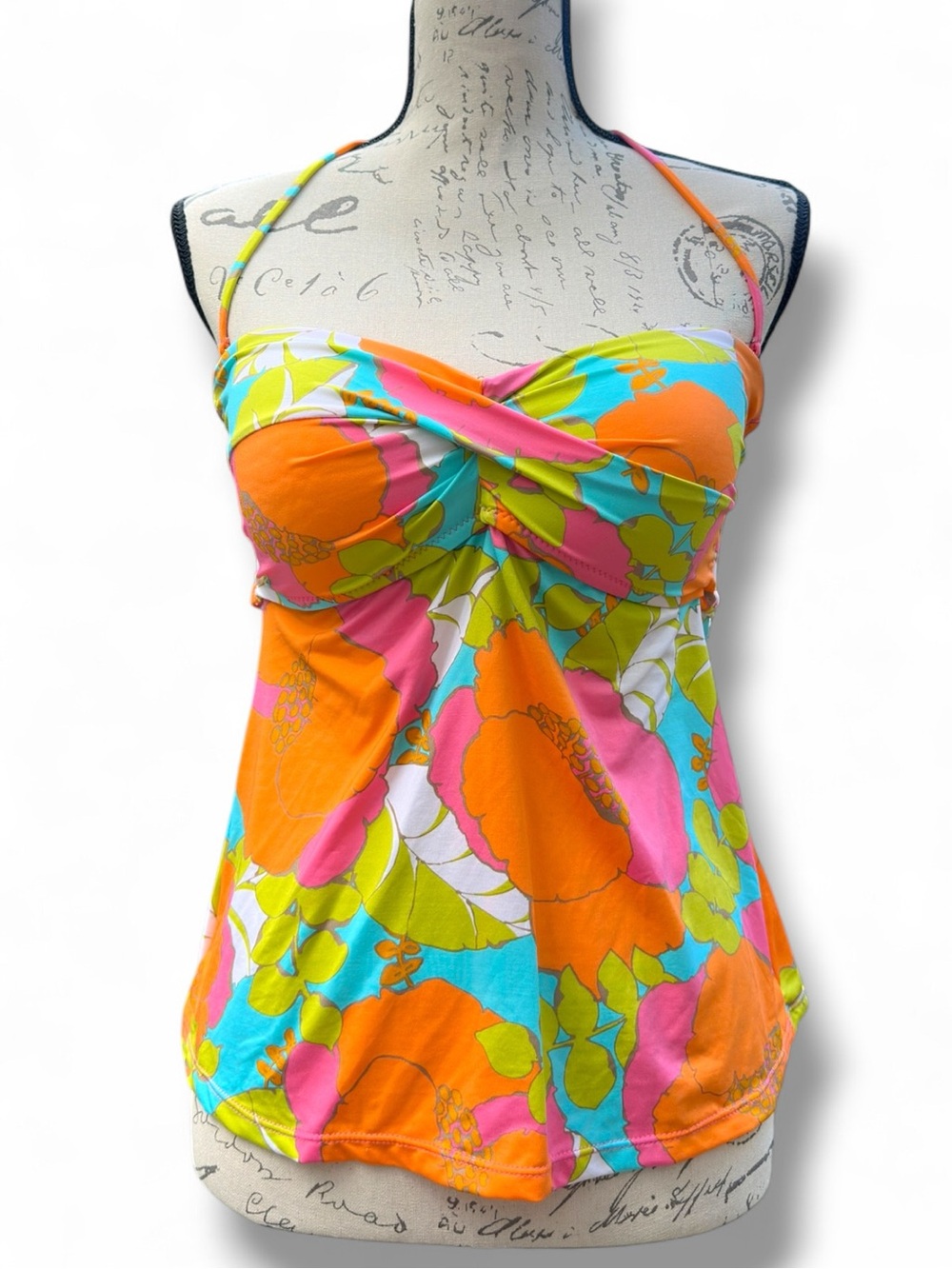 NWT Trina Turk Playa de Flor bandeau tankini top size 10 removable straps & pads
